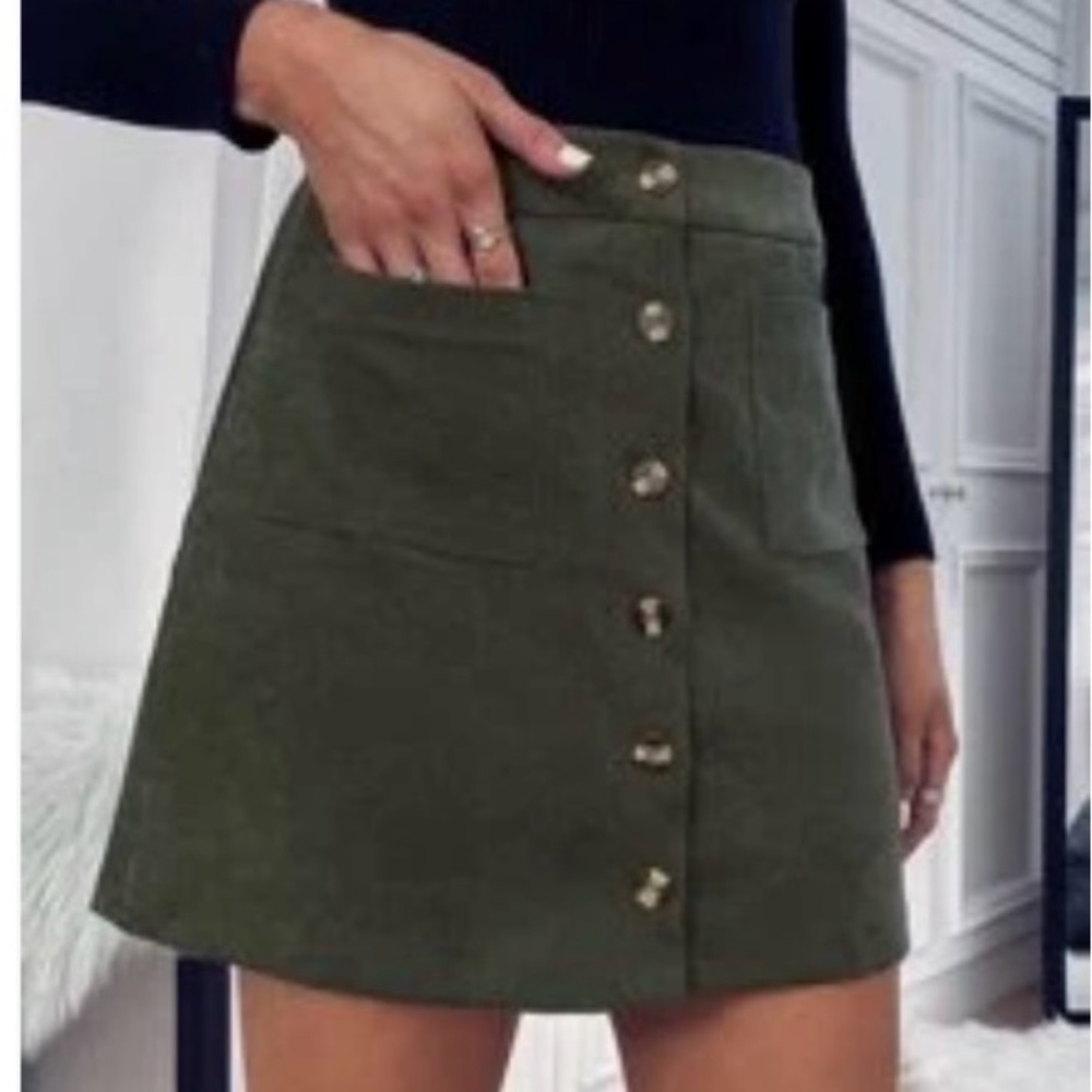 SHEIN Olive Green Button-Front A-Line Mini Skirt